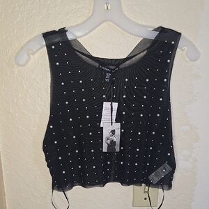 Sincerely Jules Black Embellished Crop Tank Top NVTN 237